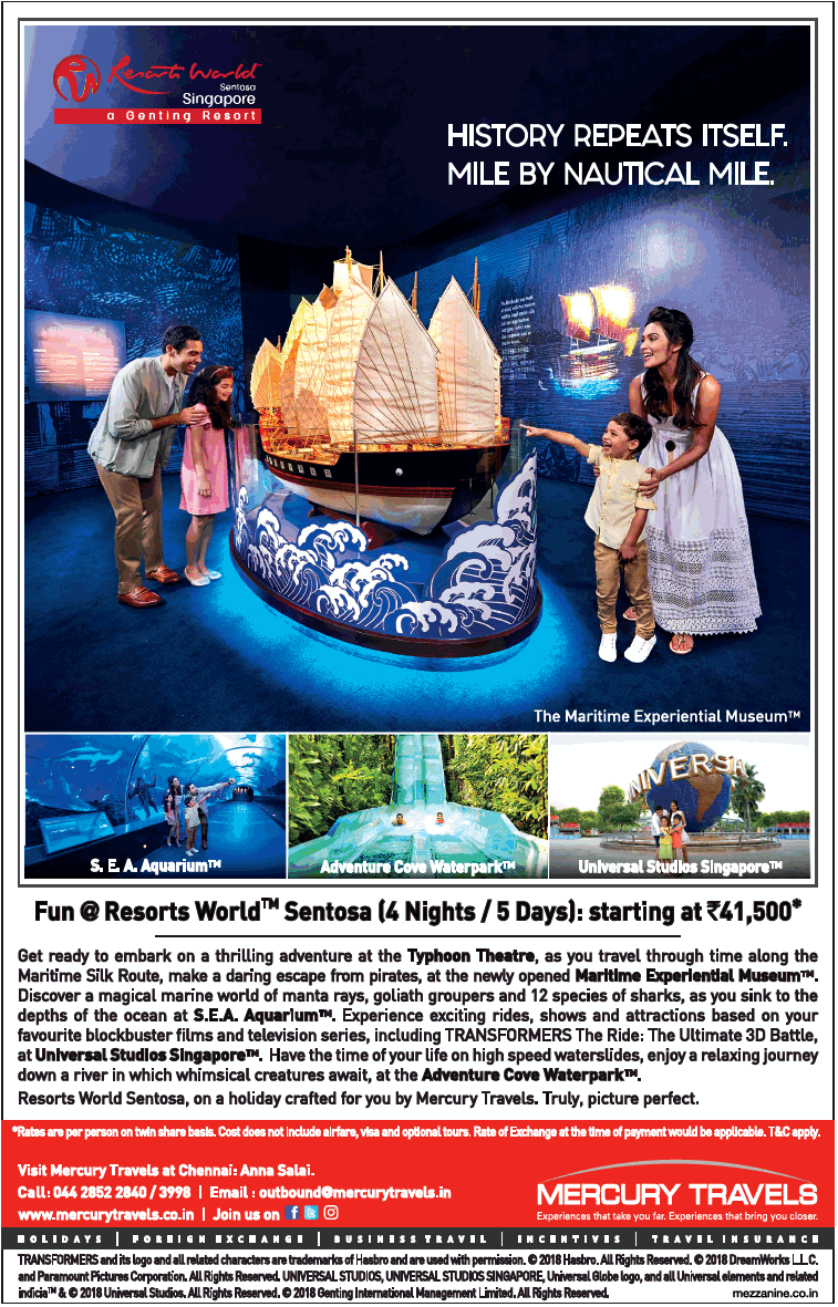 Mercury Travels Fun At Resorts World Sentosa 4 Nights 5 Days Rs Ad Advert Gallery