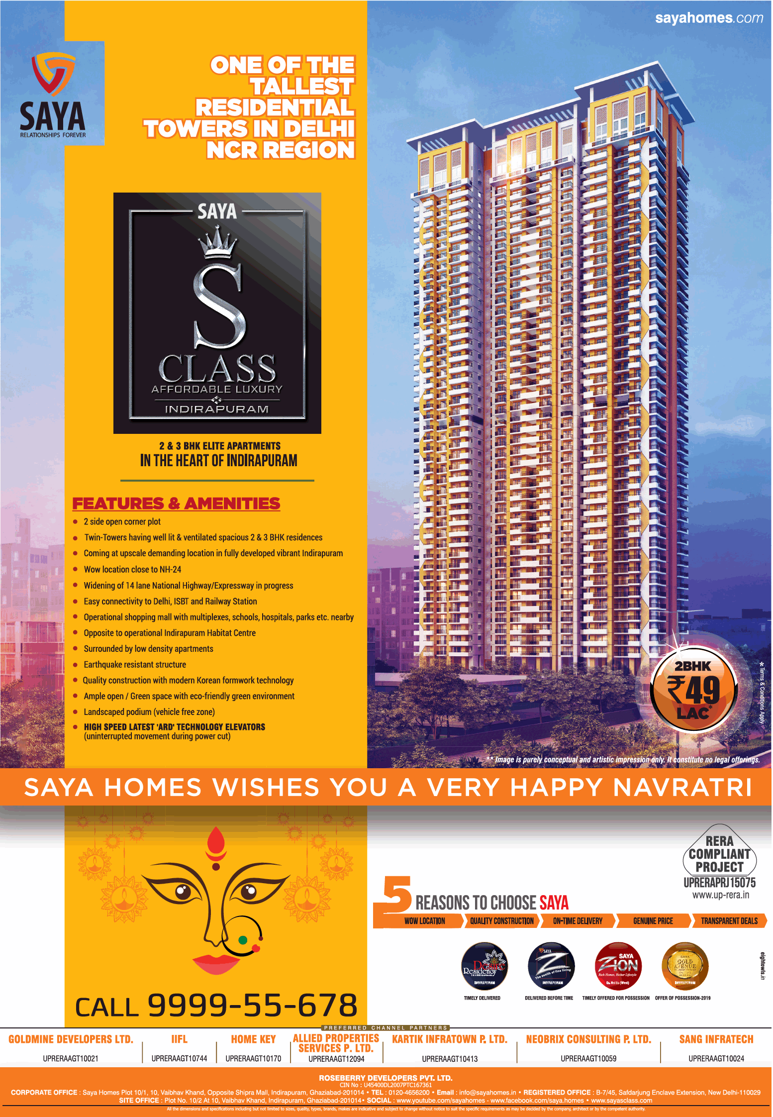 Saya One Of The Tallest Residential Towers In Delhi Ncr Region Saya   Saya One Of The Tallest Residential Towers In Delhi Ncr Region Saya Homes Wishes You A Very Happy Navratri Ad Delhi Times 16 03 2018 