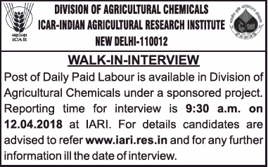 Indian Agricultural Research Institute Walk In Interview Ad - Advert ...