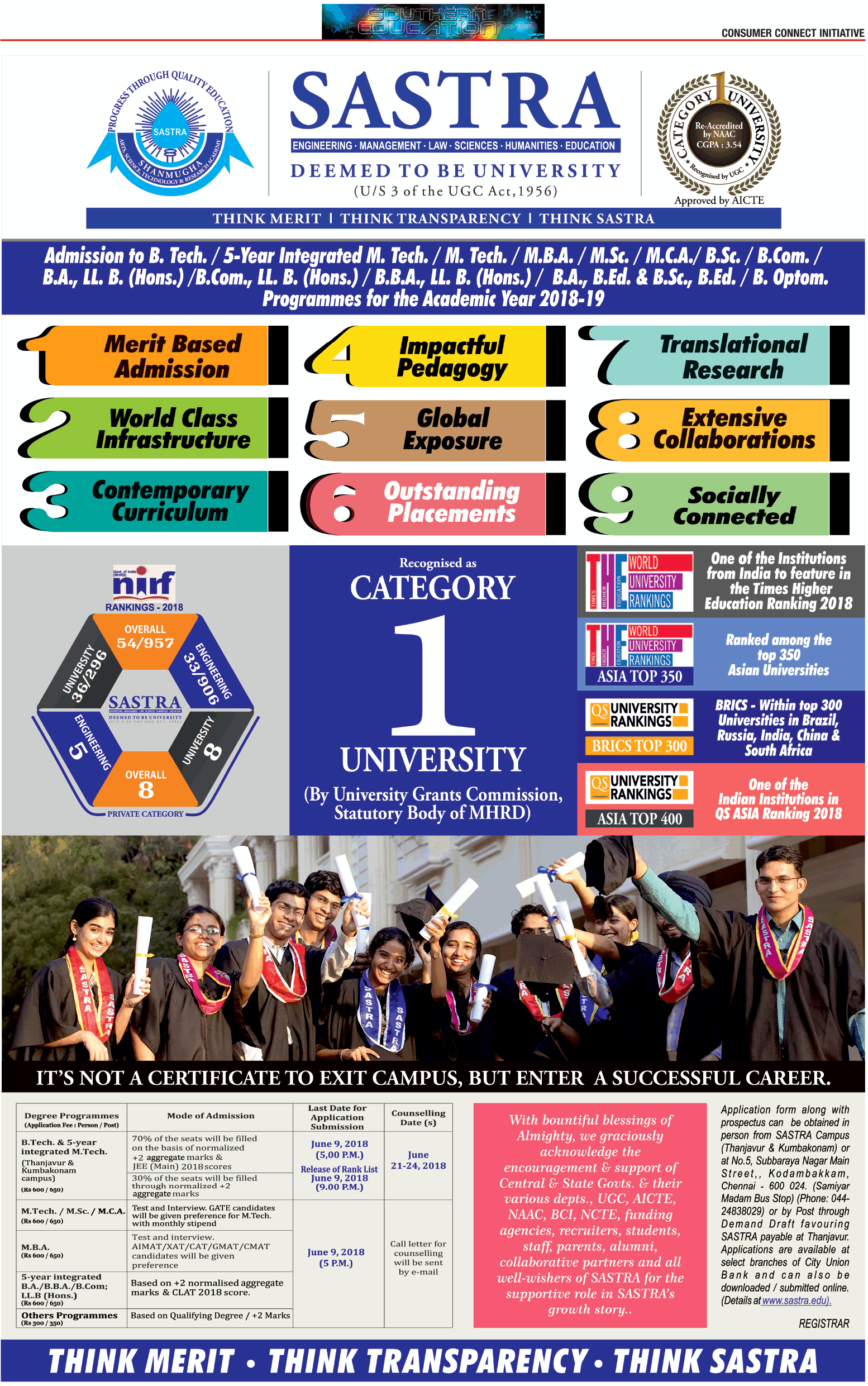 Sastra Engineering University Admission Open Ad Advert Gallery