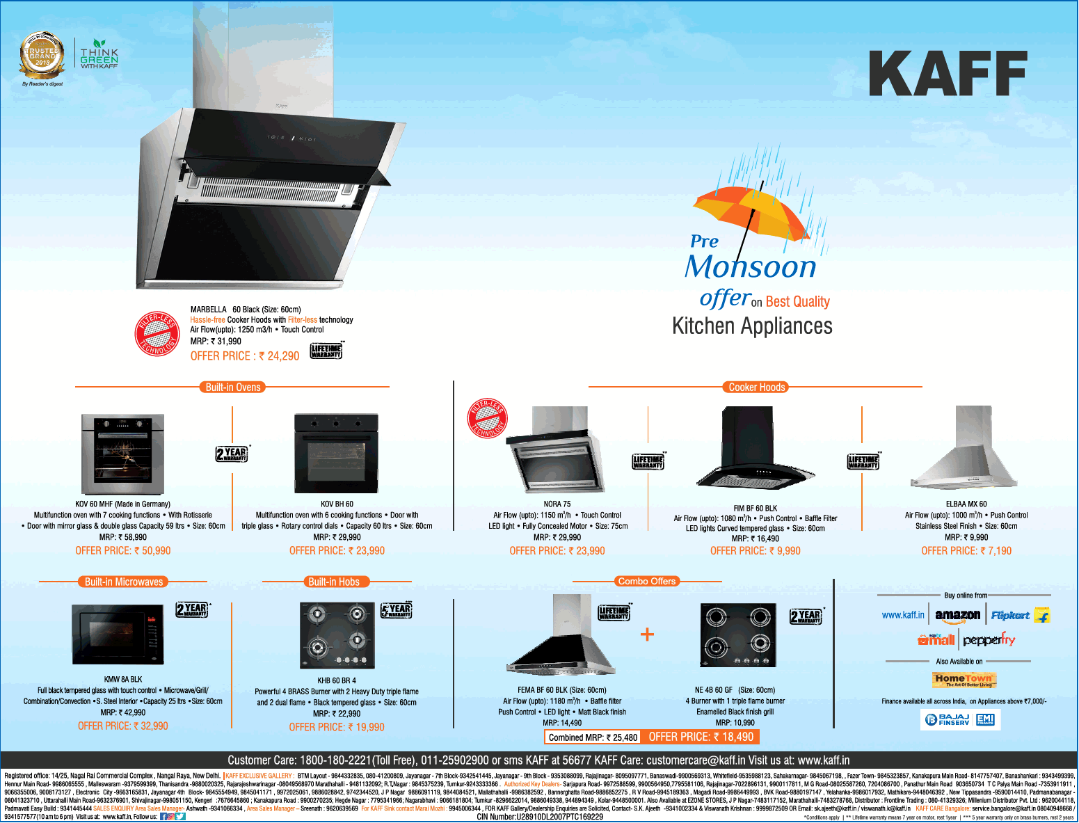 Kaff Pre Monsoon Offer Kitchen Appliances Ad Advert Gallery   Kaff Pre Monsoon Offer Kitchen Appliances Ad Times Of India Bangalore 22 06 2018 