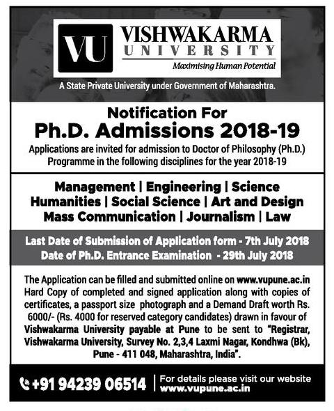 phd in vishwakarma university