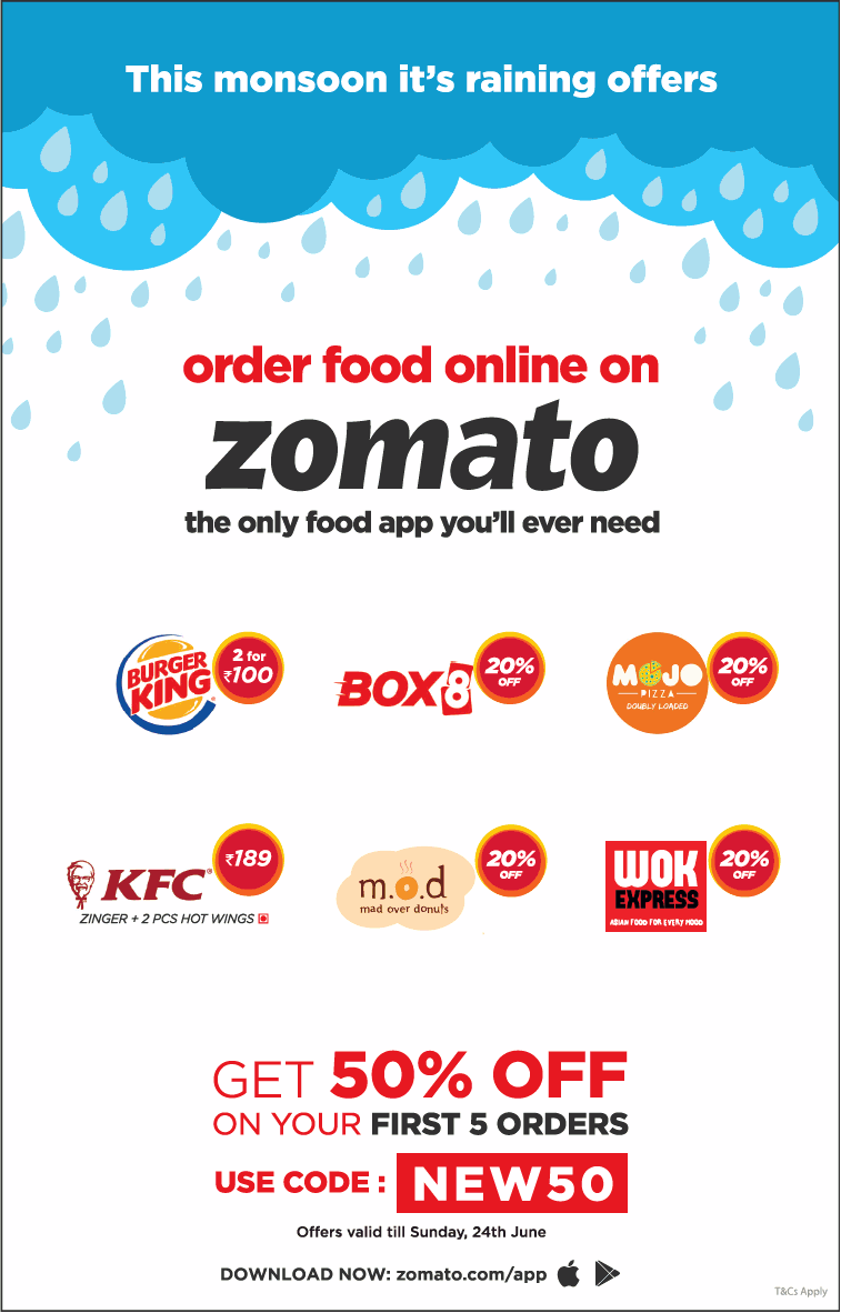 Zomato Order Food Online Get 50 Off On Your First 5 Orders Ad Advert