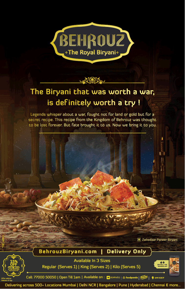 Behrouz The Royal Biryani The Biryani That Was Worth A War Ad - Advert